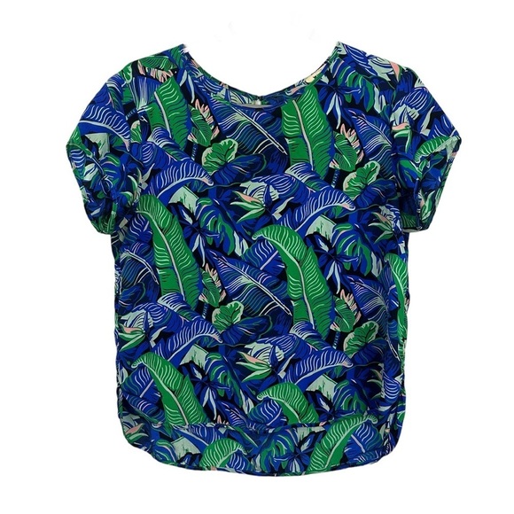 Whit Floral Silk Short Sleeve Hi Lo Blouse Top - Picture 7 of 7